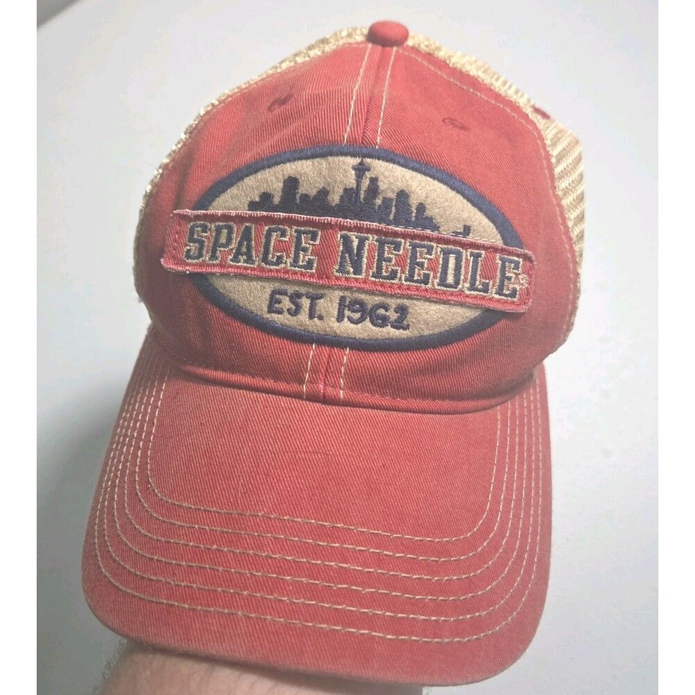 Seattle Space Needle Hat Mens OSFA Red Tan Mesh Trucker Snapback Legacy OFA Cap